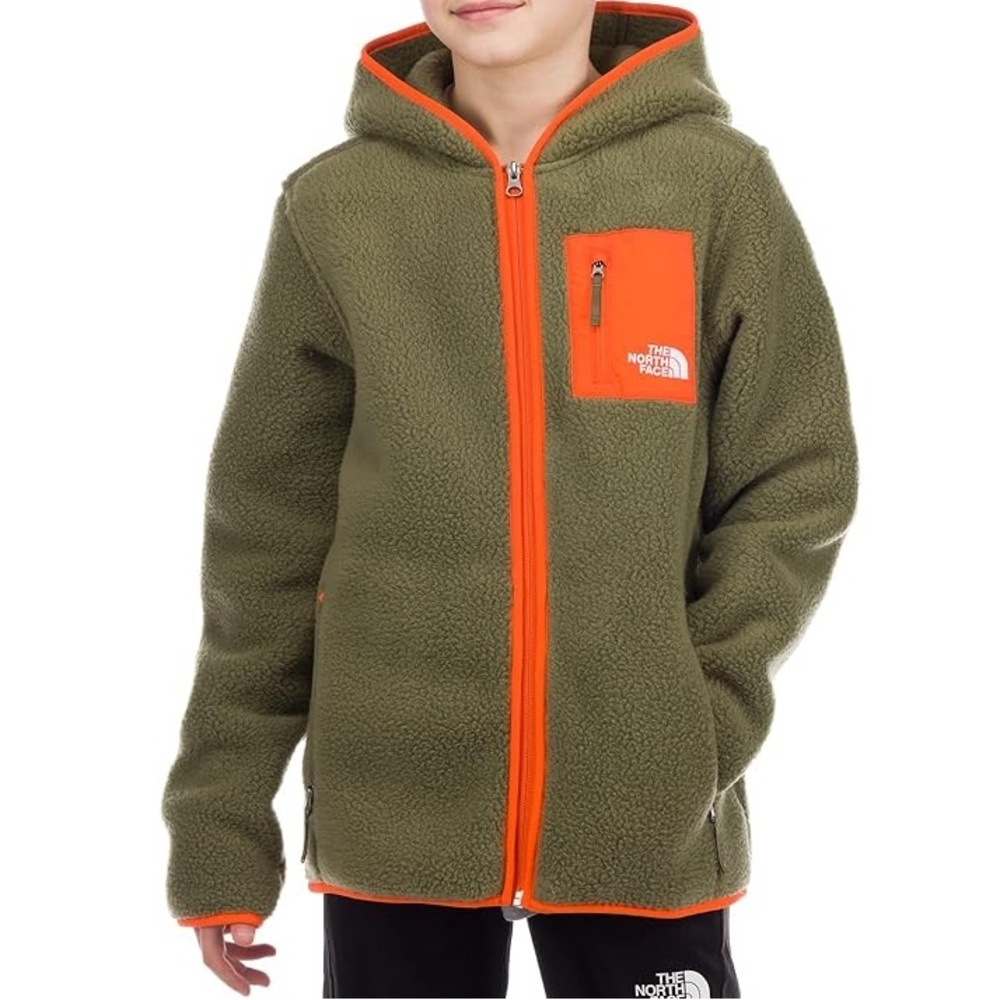 The North Face Olive and Orange Youth Fleece Zip Up Jacket Coat
